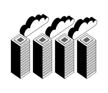 Servers data center with clouds computing isometric icon Illustrazione stock