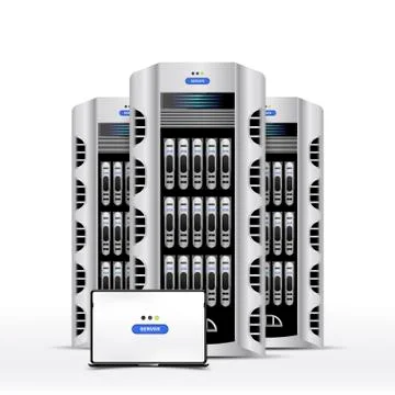 Servers data center with laptop. Cloud computing concept vector. Flat vector  Stock Illustration