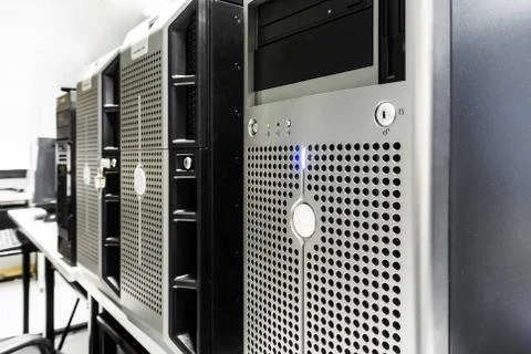 Servers in a data center room . Stock Photos