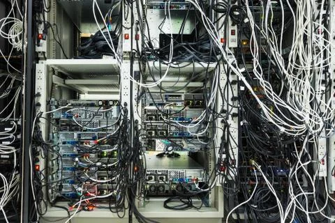 Servers in a data center room . Stock Photos
