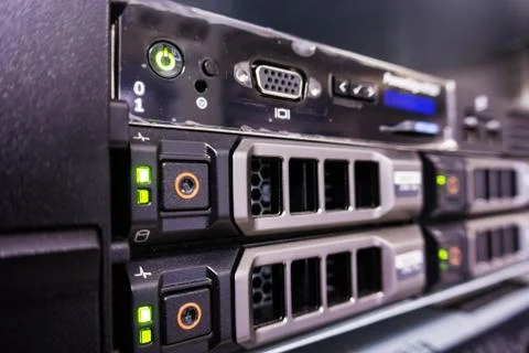 Servers in a data center room . Stock Photos