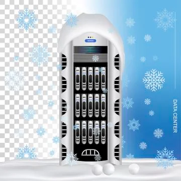 Servers data center in snow. Cloud computing concept vector. Flat vector illu Stock Illustration