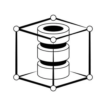 Servers disks protected inside cube security system in black and white Stock Illustration