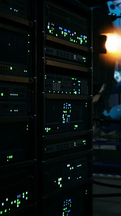 Servers display lights in data center during evening work hours Stock Footage 336572489