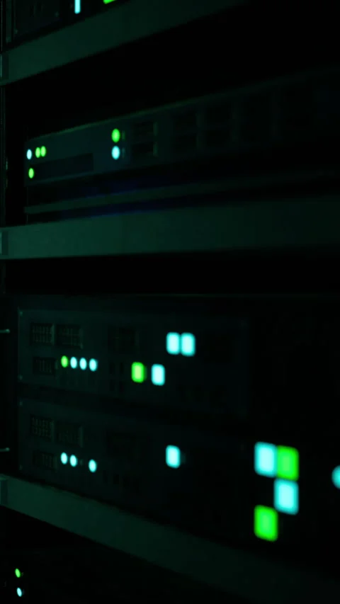Servers display lights showing activity and status in a data center Stock Footage 337951718