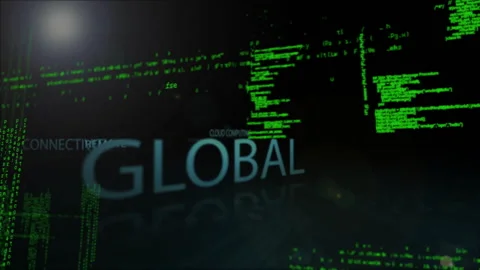 Servers fading triggers 3D labels moving through green code showing cloud Stock Footage 310140973