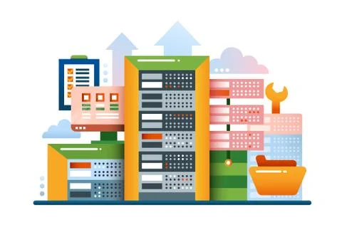 Servers - flat design website banner Stock Illustration