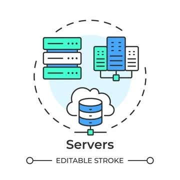 Servers flat linear concept icon Stock Illustration