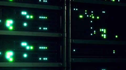 Servers glow with green lights in data center at night Stock Footage 345000706