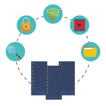 Servers with informatic items Illustrazione stock