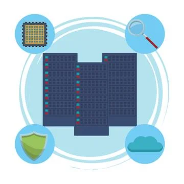 Servers with informatic items Illustrazione stock