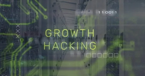 Servers initiating circuit pattern glitching GROWTH to GROWTH HACKING depicting 库存影片 312898413