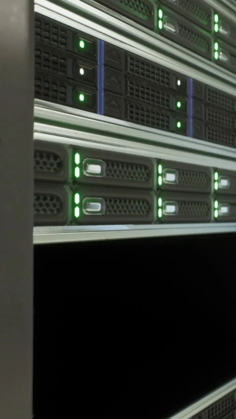 Servers with lights displayed in a data center stacking with cables Stock Footage 338374910