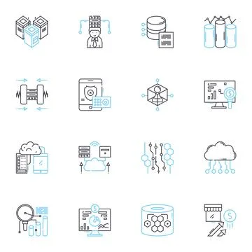 Servers linear icons set. Performance, Bandwidth, Uptime, Scalability Stock Illustration