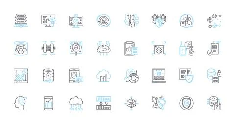 Servers linear icons set. Performance, Bandwidth, Uptime, Scalability Stock Illustration