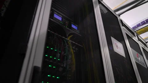 Servers in Modern Data Center - Cloud Computing - Internet Traffic Stock Footage 169957770
