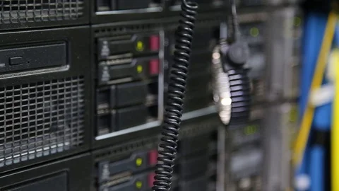 Servers in modern datacenter close up with depth of field selective focus Video stock 106888521