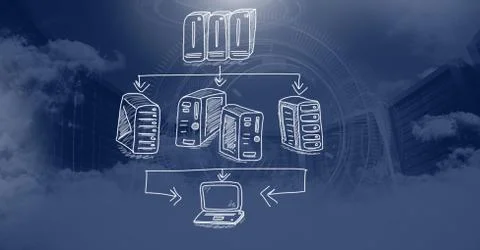 Servers network drawing doodles Fotos Stock