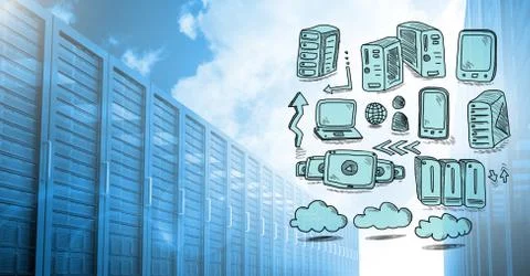 Servers network drawing doodles Fotos Stock