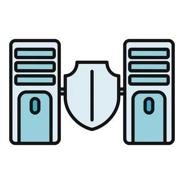 Servers protected by shield firewall ensuring data security Stock Illustration