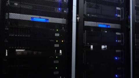 Servers racks close up in Modern data center. Motion camera. Technology Concept. Stock Footage 104765787