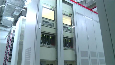 Servers racks in data center. White server room. Information technologies, ISP Stock Footage 132186891