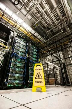Servers on racks  in a large computere server farm. 스톡 사진