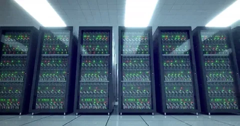 Servers racks.  Modern datacenter. Cloud computing. 4k UHD Video stock 69160186