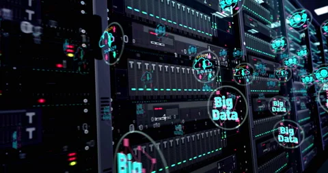 Servers room with big data technology symbols loop animation Stock Footage 142580361