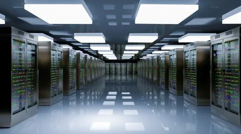 Servers. Server room data center. Backup, hosting, mainframe, farm and computer Stock Illustration