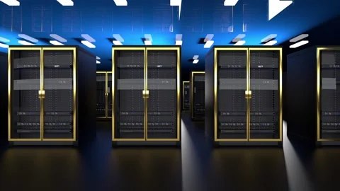Servers. Servers room data center. Backup, mining, hosting, mainframe, farm and Stock Footage 172061520