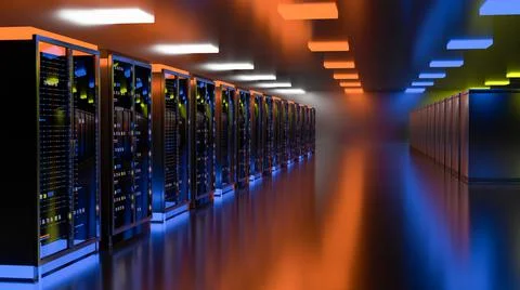 Servers. Servers room data center. Backup, mining, hosting, mainframe, farm and Illustrazione stock