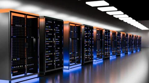 Servers. Servers room data center. Backup, mining, hosting, mainframe, farm and Illustrazione stock