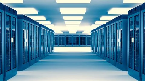 Servers. Servers room data center. Backup, mining, hosting, mainframe, farm and Stock Illustration
