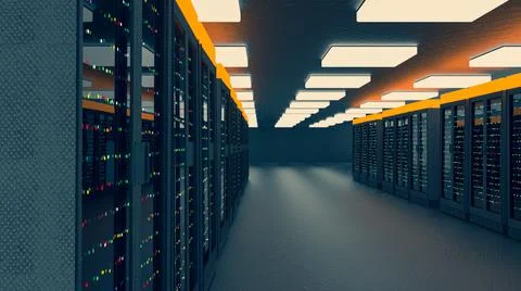 Servers. Servers room data center. Backup, mining, hosting, mainframe, farm and Ilustración de archivo
