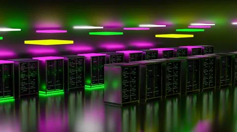 Servers. Servers room data center. Backup, mining, hosting, mainframe, farm and Ilustración de archivo