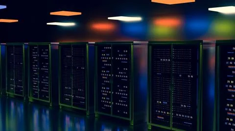 Servers. Servers room data center. Backup, mining, hosting, mainframe, farm and Stock Illustration