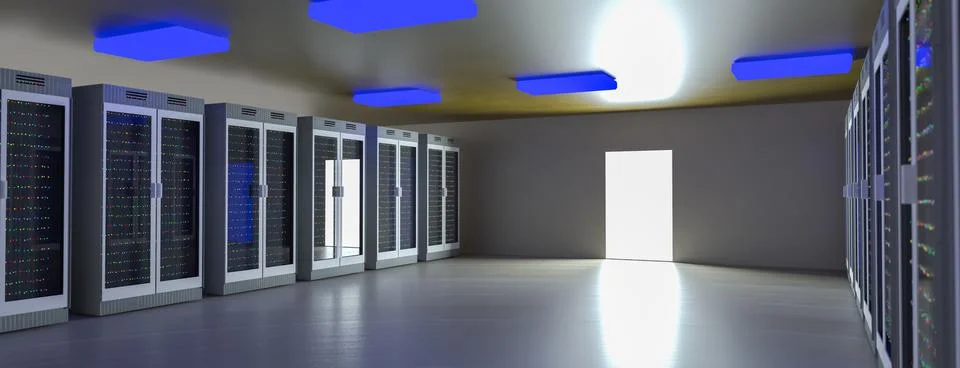 Servers. Servers room data center. Backup, mining, hosting, mainframe, farm and Stock Illustration