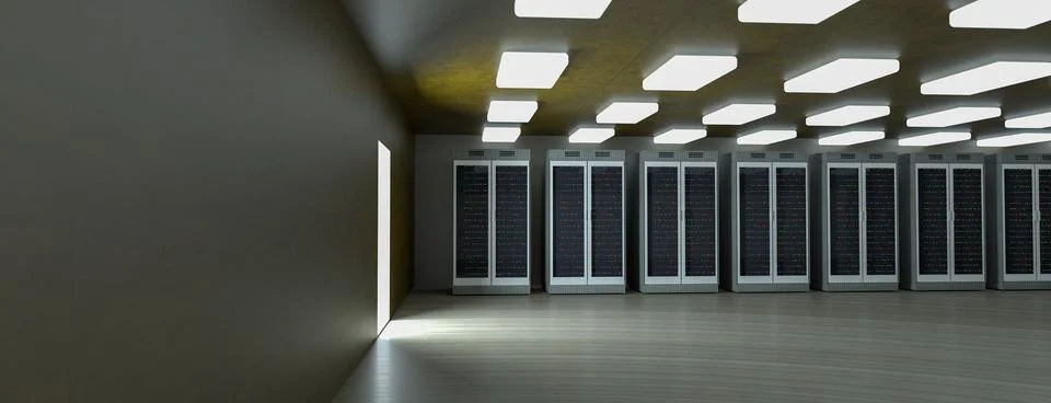 Servers. Servers room data center. Backup, mining, hosting, mainframe, farm and Ilustración de archivo