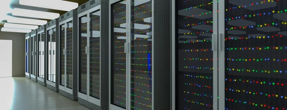 Servers. Servers room data center. Backup, mining, hosting, mainframe, farm and Stock Illustration