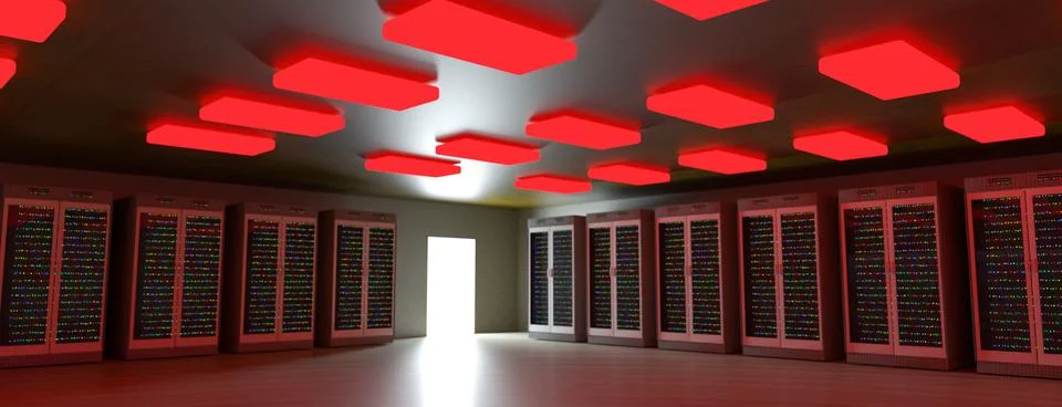 Servers. Servers room data center. Backup, mining, hosting, mainframe, farm and Stock Illustration