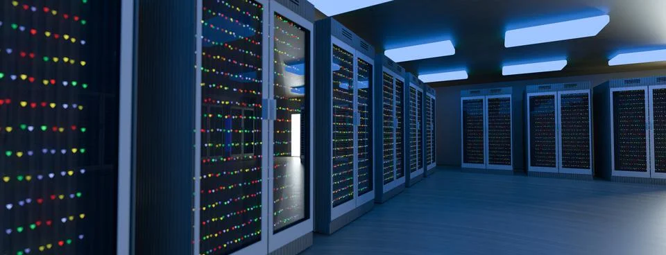 Servers. Servers room data center. Backup, mining, hosting, mainframe, farm and Stock Illustration