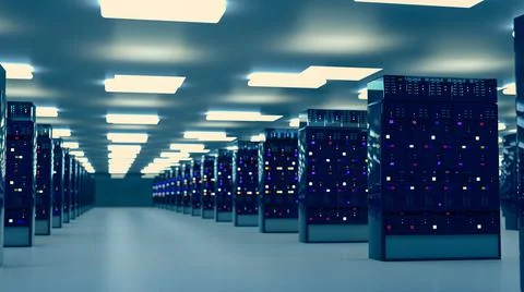Servers. Servers room data center. Backup, mining, hosting, mainframe, farm and Ilustración de archivo