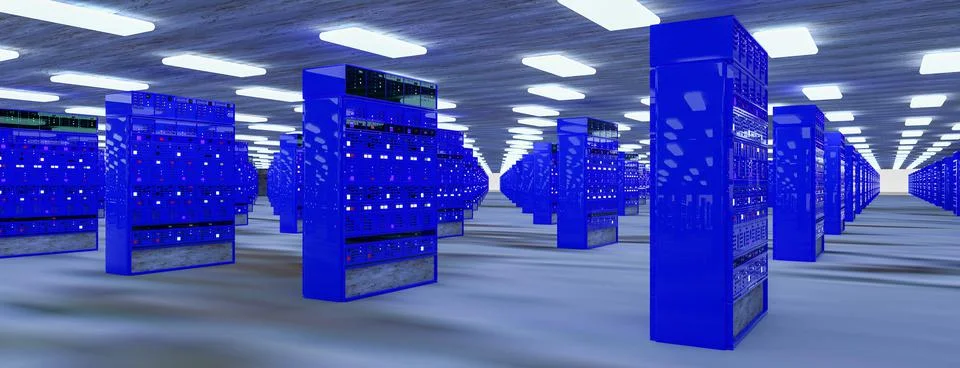 Servers. Servers room data center. Backup, mining, hosting, mainframe, farm and Stock Illustration
