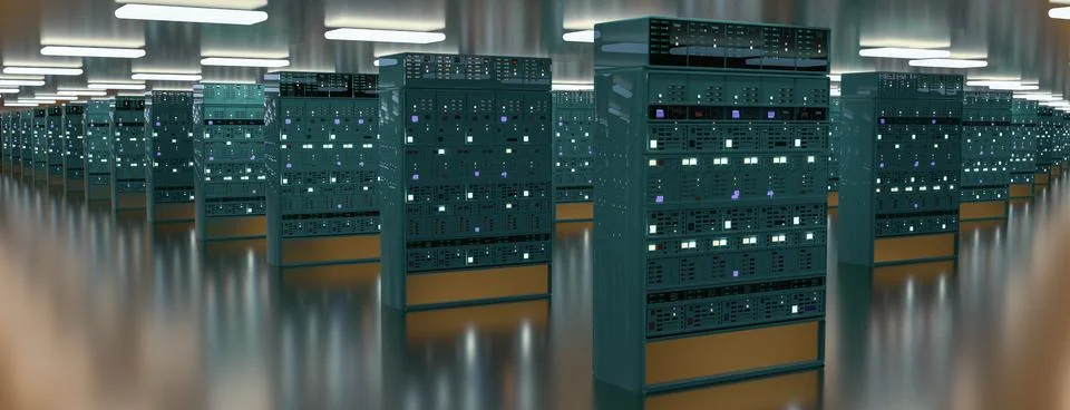 Servers. Servers room data center. Backup, mining, hosting, mainframe, farm and Stock Illustration