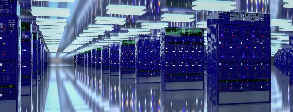 Servers. Servers room data center. Backup, mining, hosting, mainframe, farm and Illustrazione stock