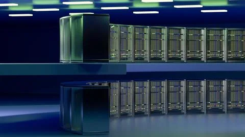 Servers. Servers room data center. Backup, mining, hosting, mainframe, farm and Stock Illustration
