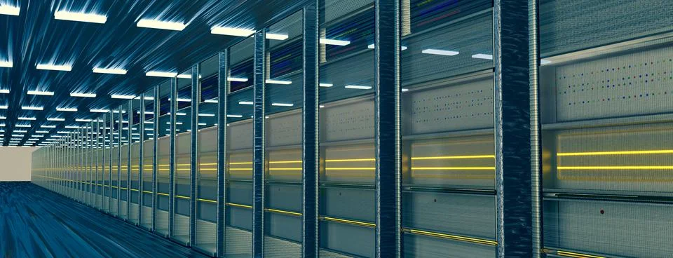 Servers. Servers room data center. Backup, mining, hosting, mainframe, farm and Stock Illustration