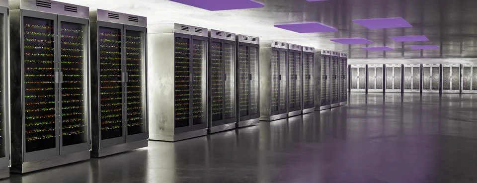 Servers. Servers room data center. Backup, mining, hosting, mainframe, farm and Stock Illustration
