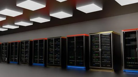 Servers. Servers room data center. Backup, mining, hosting, mainframe, farm and Illustrazione stock